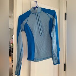 Lululemon Run U Turn blue white striped half zip pullover with thumb holes